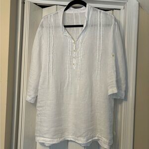 CP Shades White Buttoned Tunic with Mandarin Collar